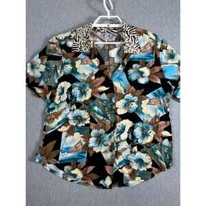 Faith Hawaiian Shirt Size M Rayon Floral Accent Beads Short Sleeve Button‎ Up